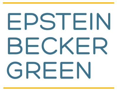 Logo of Epstein Becker Green with stylized text and lines.