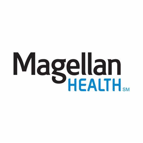 Logo of Magellan Health with black and blue text.