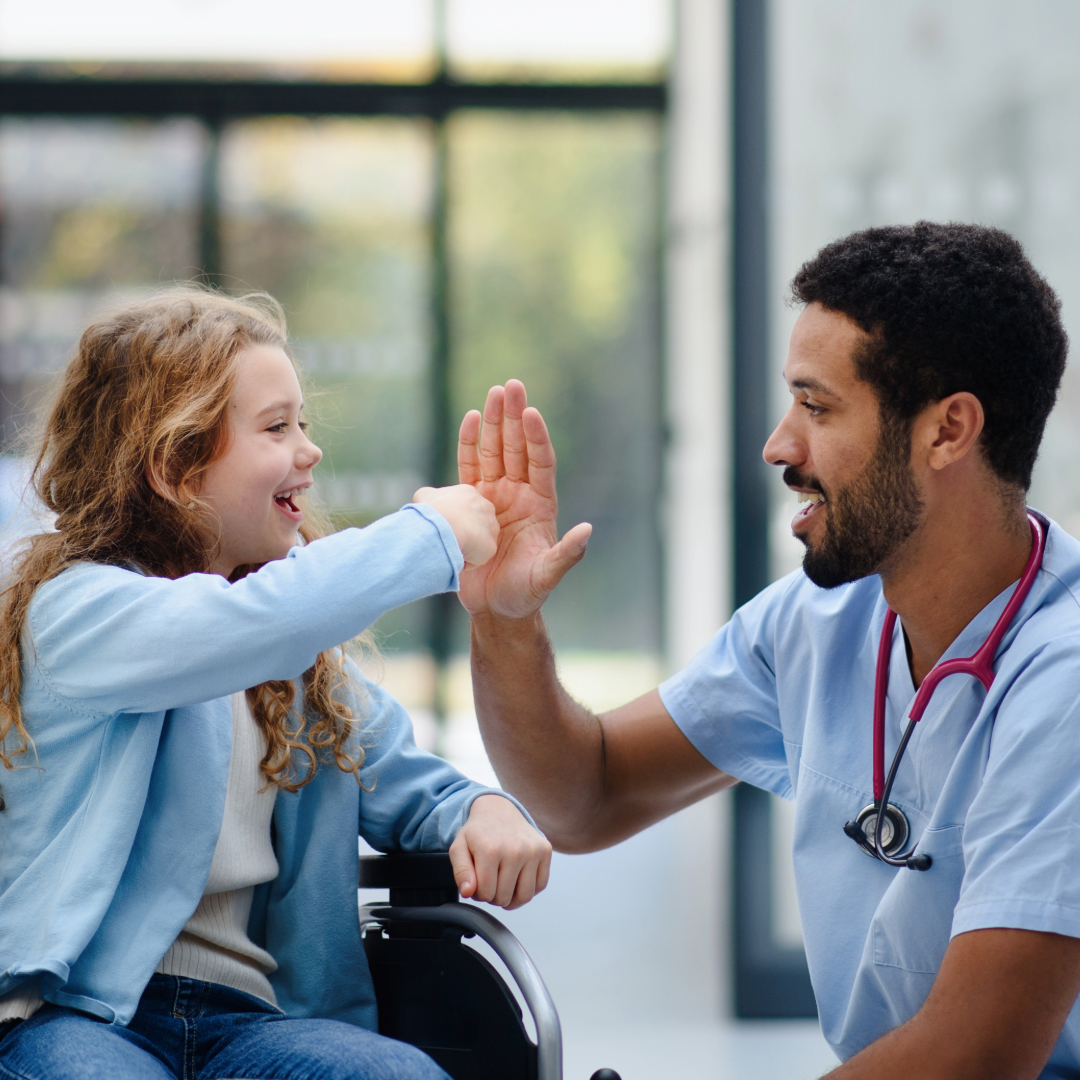 Child patient and healthcare worker